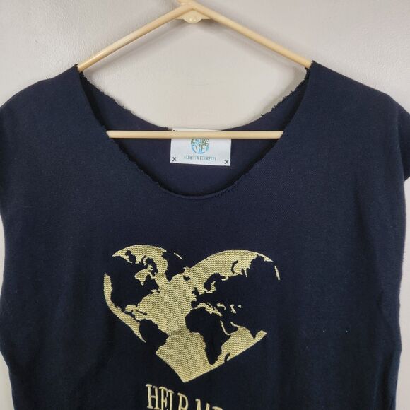 Alberta Ferretti Womens Heart Earth Lurex Embroidered Help Me DIY Mod Tee L - Picture 3 of 7